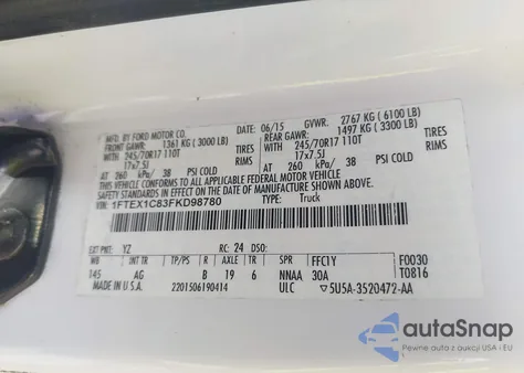 2015 Ford F-150 Xl из США, поврежденный, VIN 1FTEX1C83FKD98780